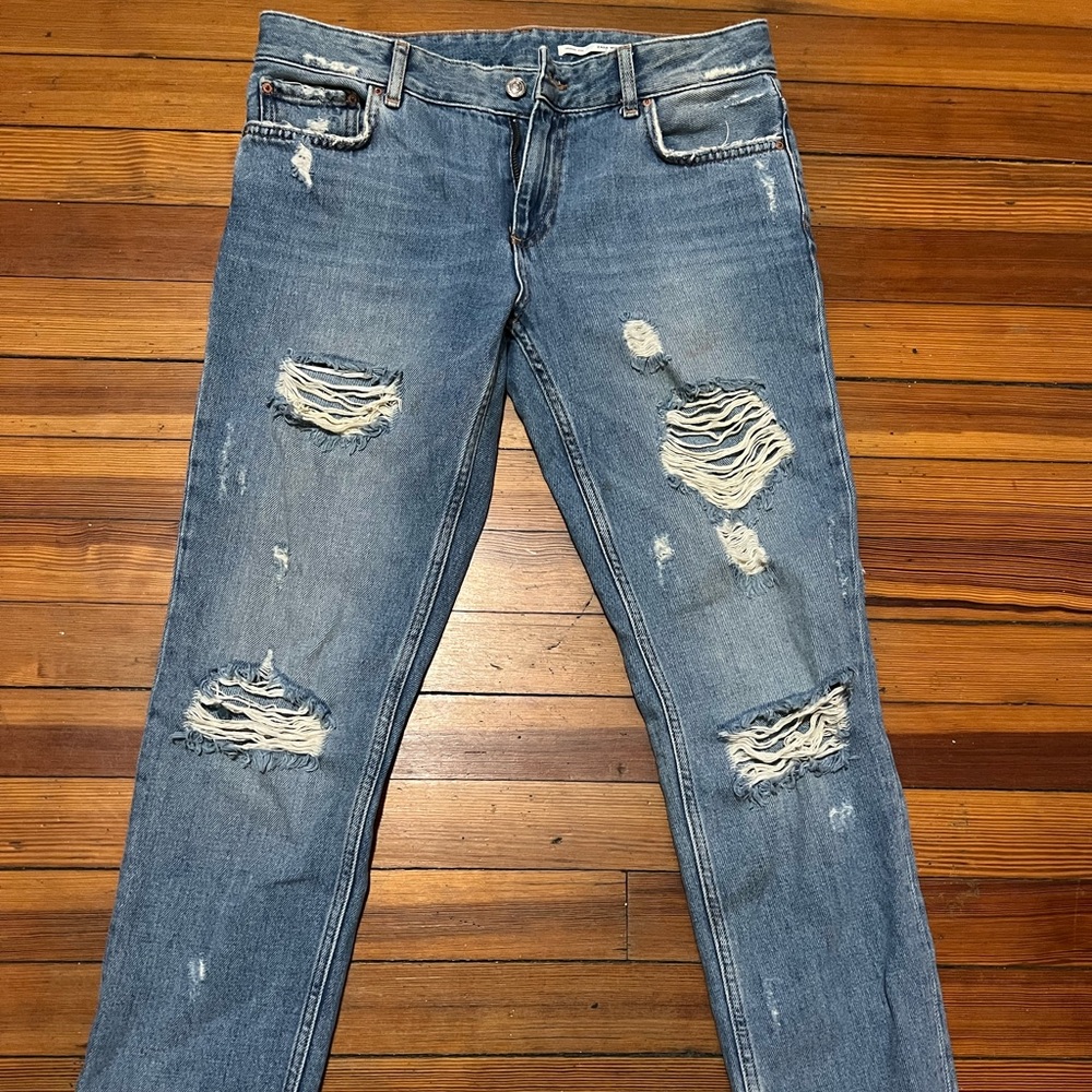 Zara distressed mom jeans.